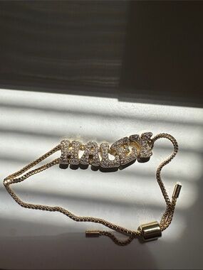 BaubleBar Gold Rhinestone Nameplate Bracelet